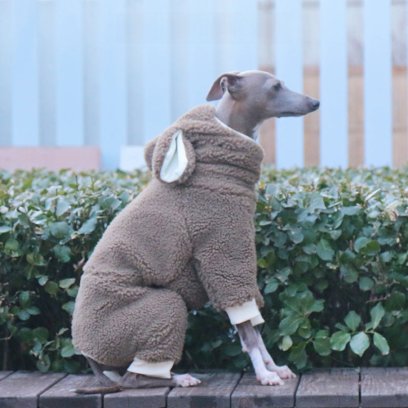 Warm Fleece Onesies Jumpsuit with Bunny Hood Italian Greyhound & Whippet Winter Outfit