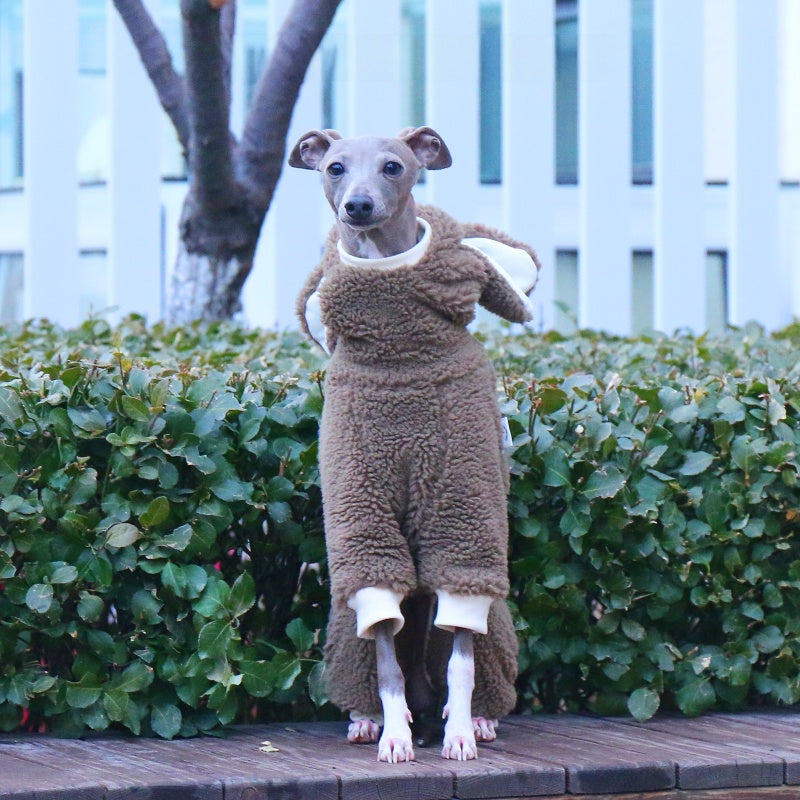 Warm Fleece Onesies Jumpsuit with Bunny Hood Italian Greyhound & Whippet Winter Outfit