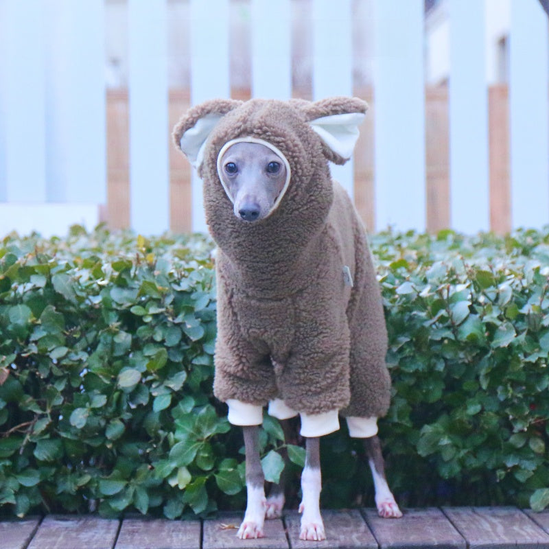 Warm Fleece Onesies Jumpsuit with Bunny Hood Italian Greyhound & Whippet Winter Outfit