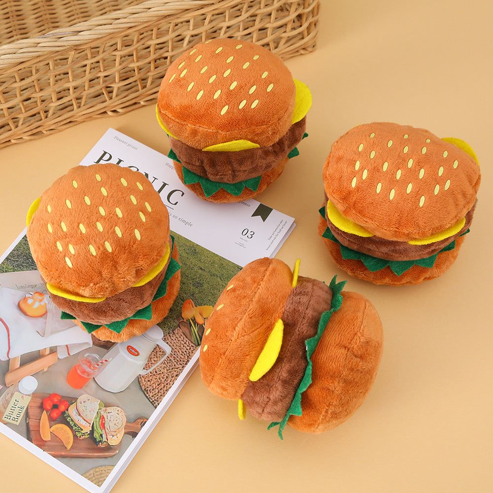 Funny Hamburger Pet Durable Squeaky Chew Toy