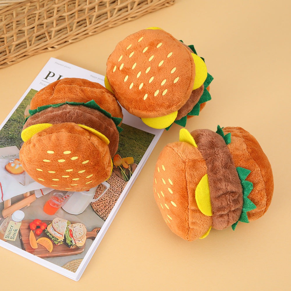Funny Hamburger Pet Durable Squeaky Chew Toy