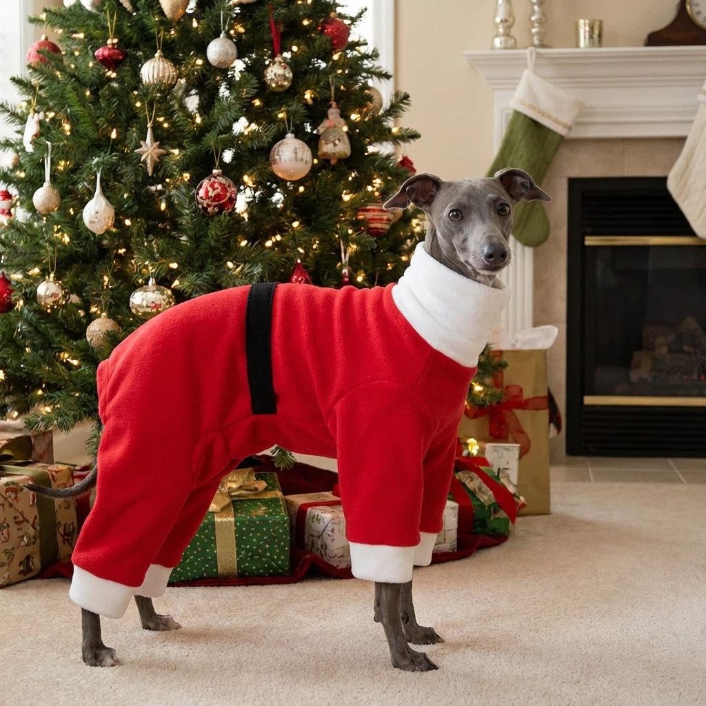 Christmas Red Four-Leg Onesie Italian Greyhound Whippet Dog Clothing