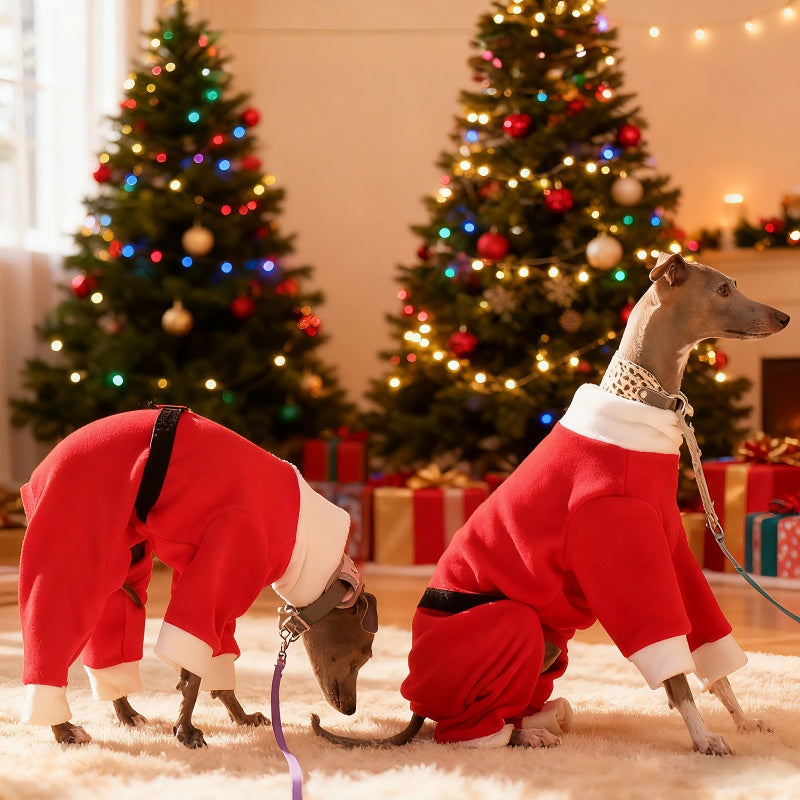 Christmas Red Four-Leg Onesie Italian Greyhound Whippet Dog Clothing