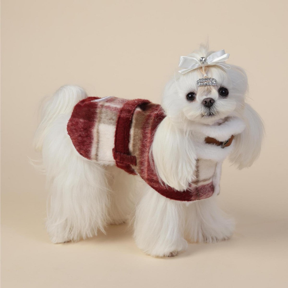 Red Plaid Wool Dog Christmas Cape