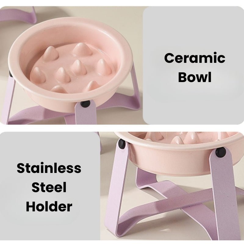 Elevated Ceramic Slow Feeder Dog Bowl