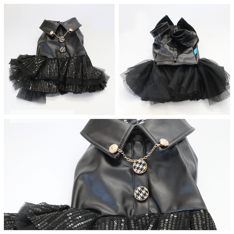Punk Leather Chiffon Small Dog Dress