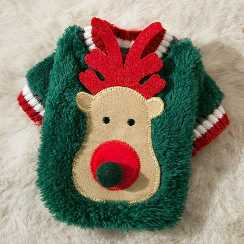 Festive Reindeer Fleece Dog Sweater