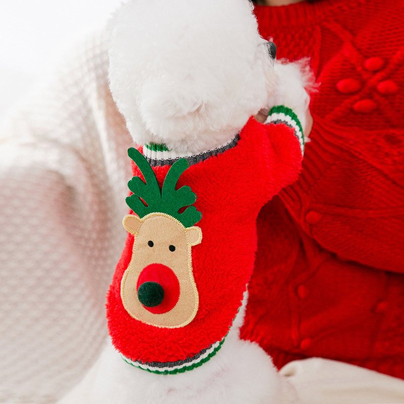 Festive Reindeer Fleece Dog Sweater