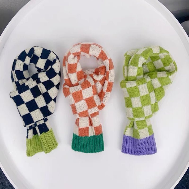 Warm Knitted Plaid Dog Scarf