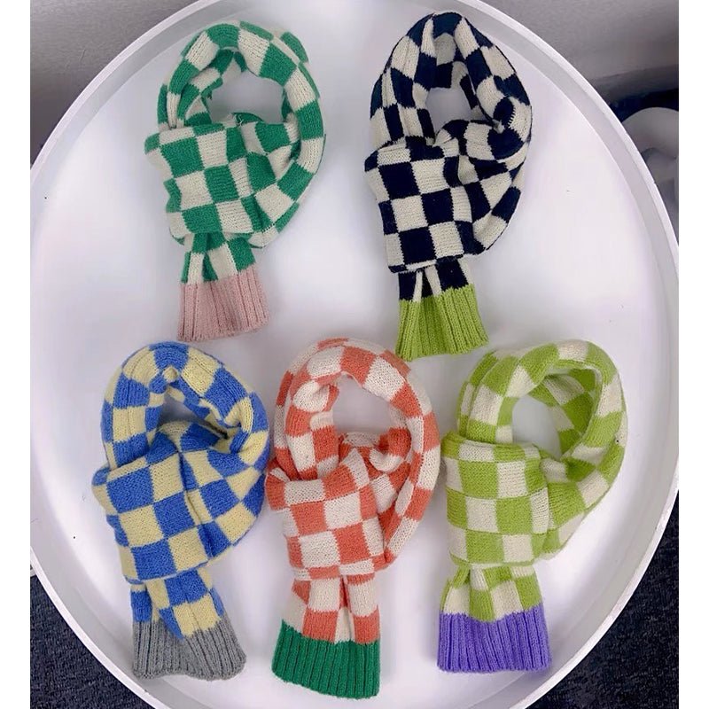 Warm Knitted Plaid Dog Scarf