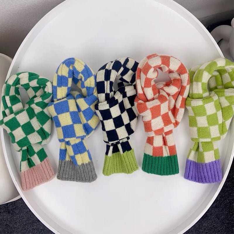 Warm Knitted Plaid Dog Scarf