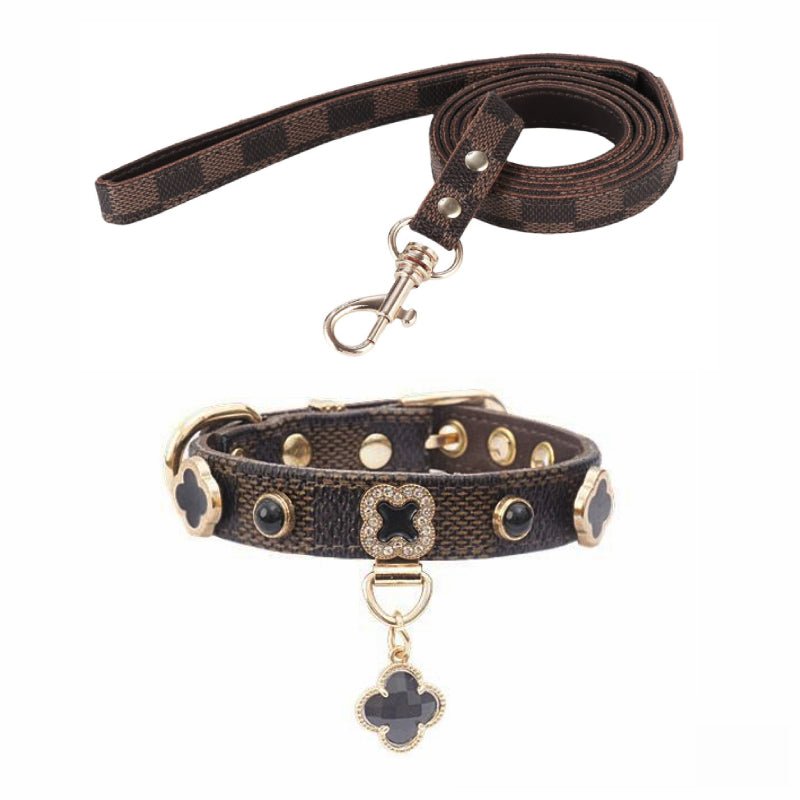 PU Leather Small Dog Collar Leash Set