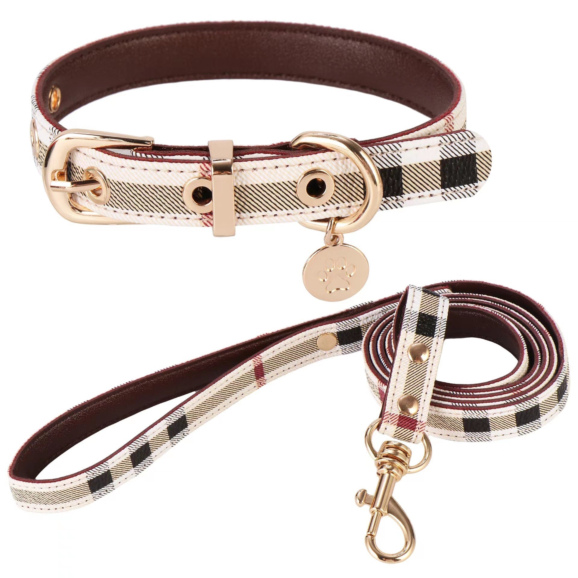 Adjustable Leather Dog Collar Leash Set