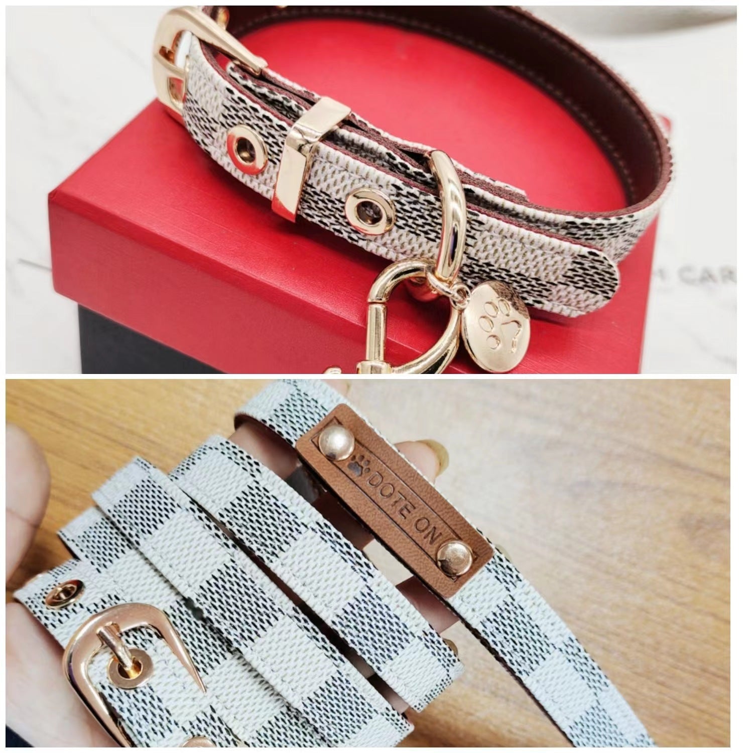 Adjustable Leather Dog Collar Leash Set