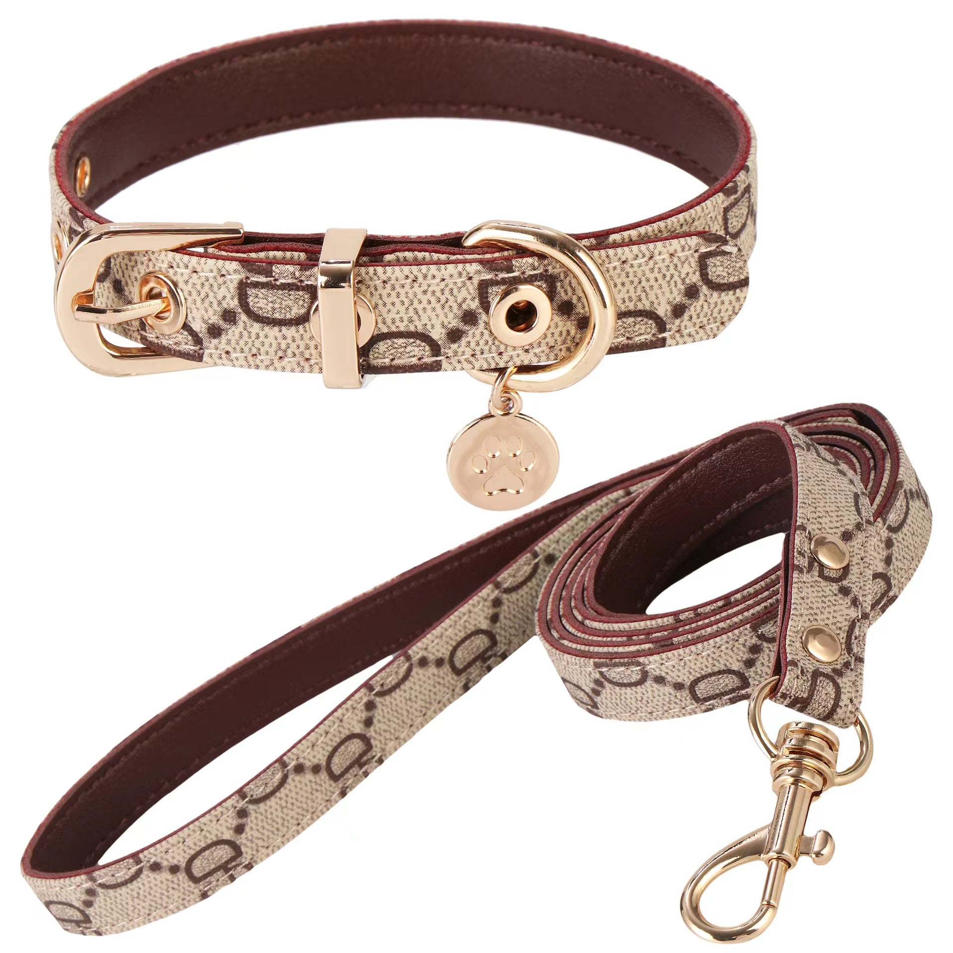 Adjustable Leather Dog Collar Leash Set