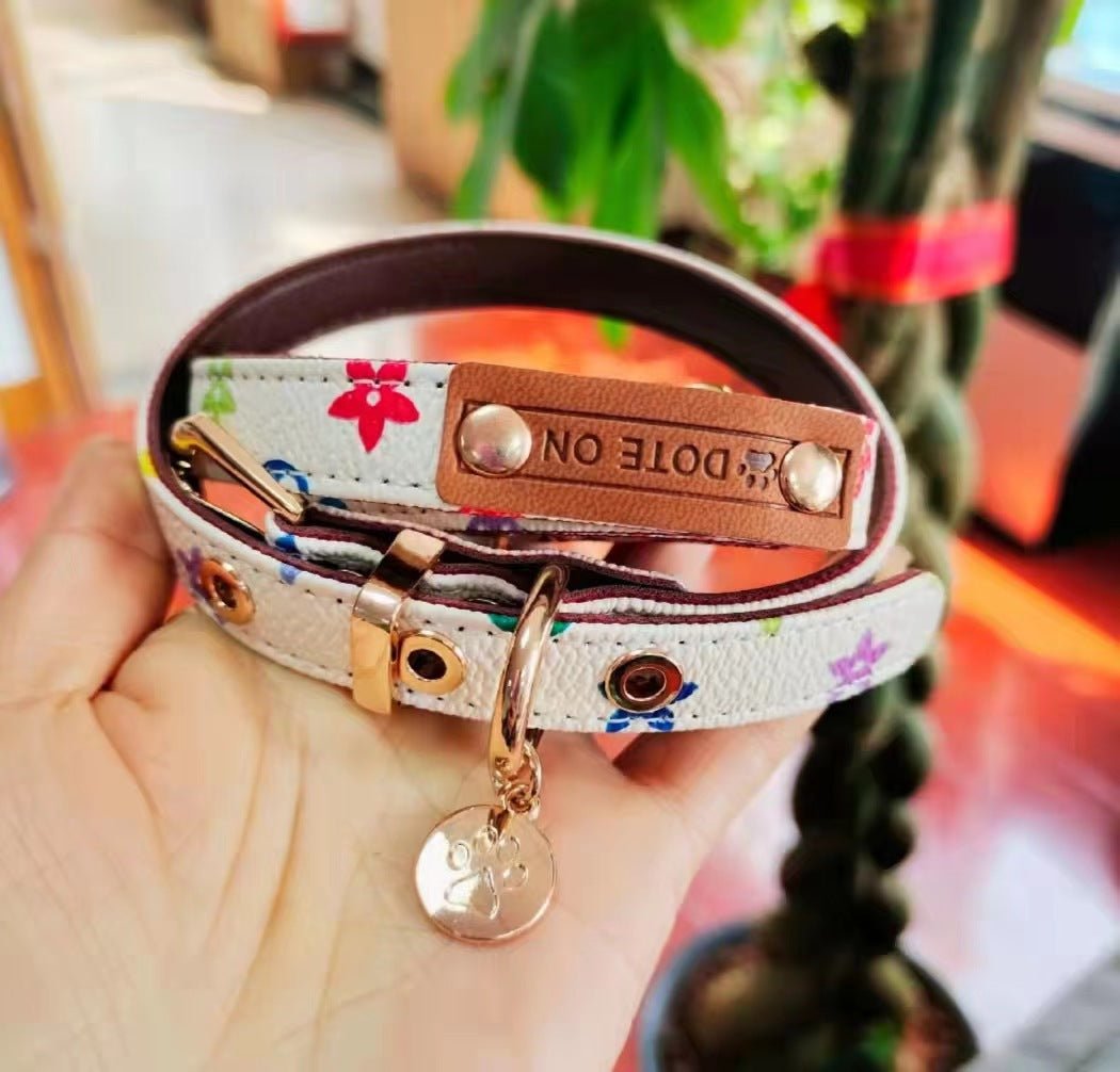 Adjustable Leather Dog Collar Leash Set