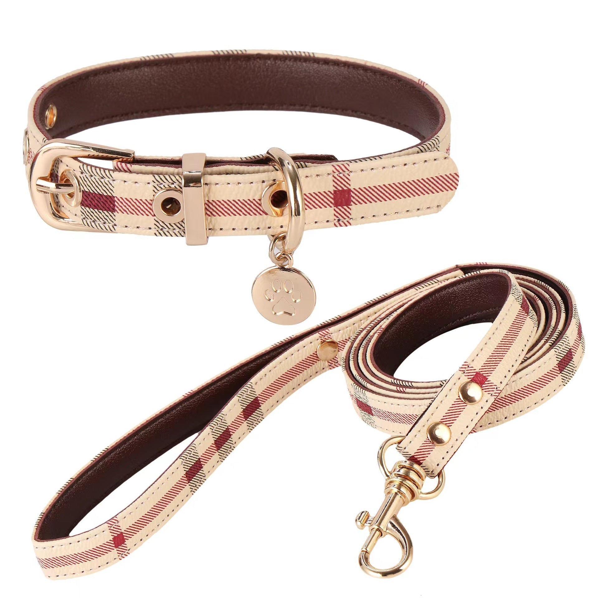 Adjustable Leather Dog Collar Leash Set