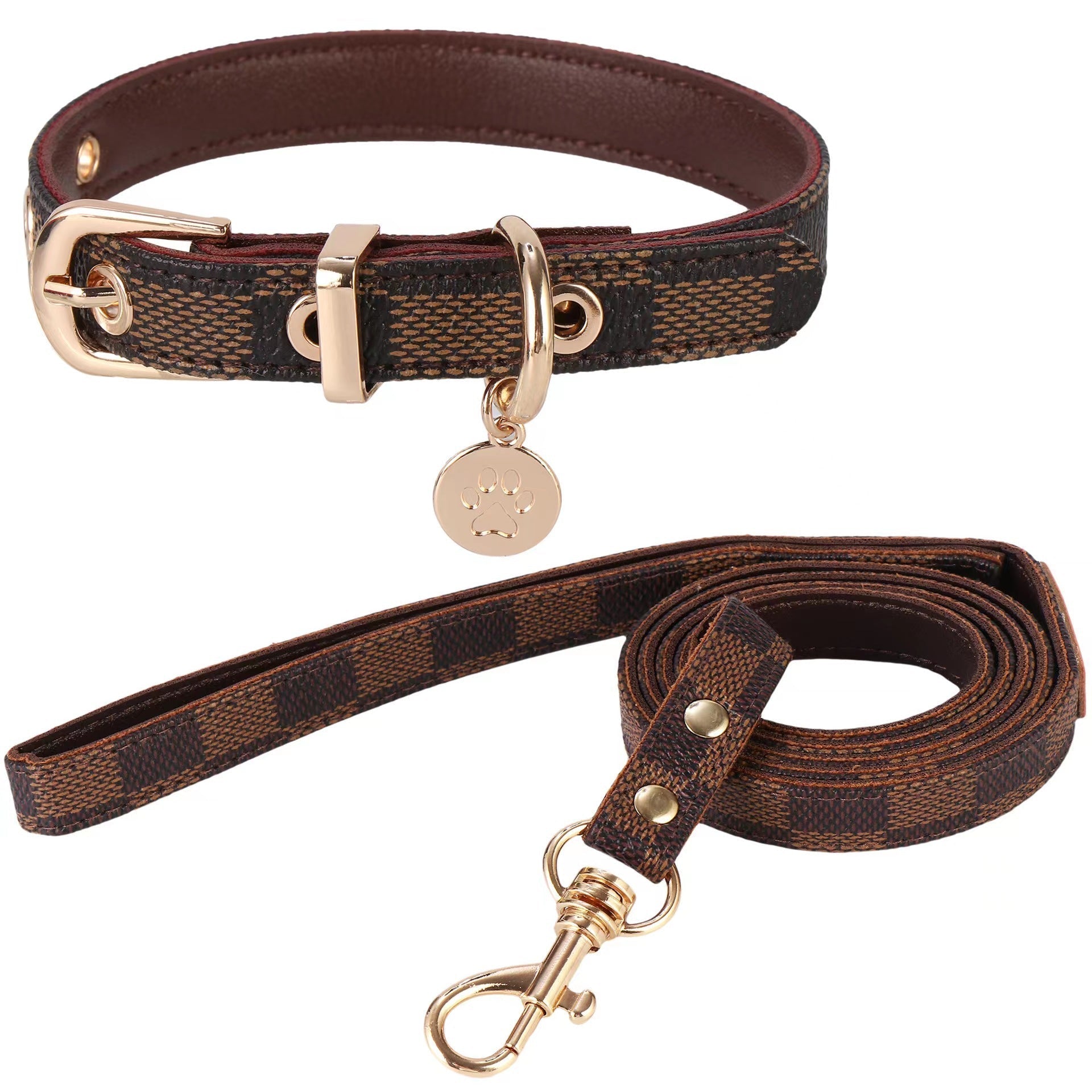 Adjustable Leather Dog Collar Leash Set