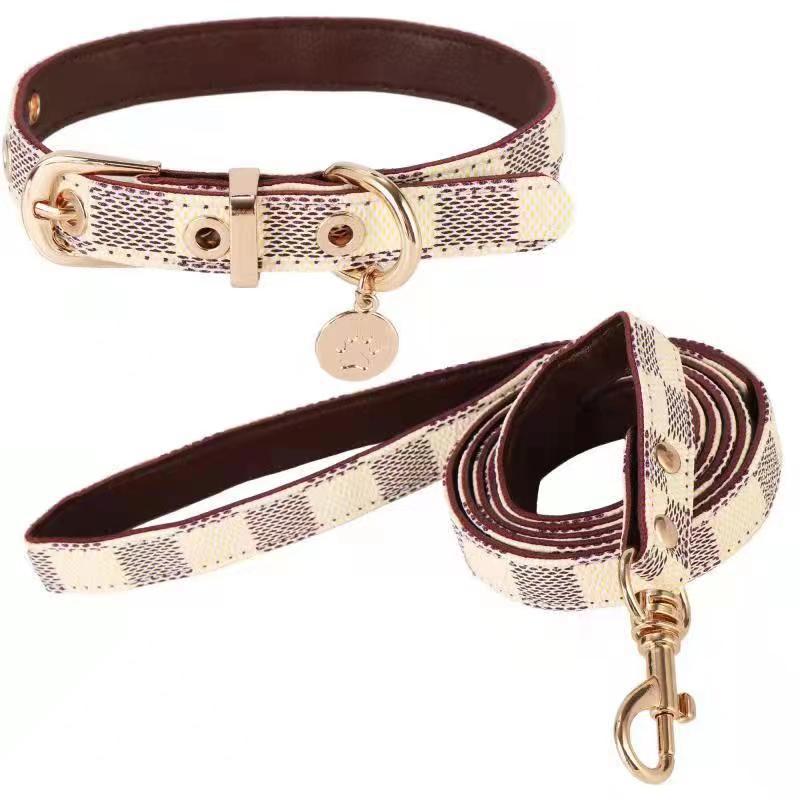 Adjustable Leather Dog Collar Leash Set