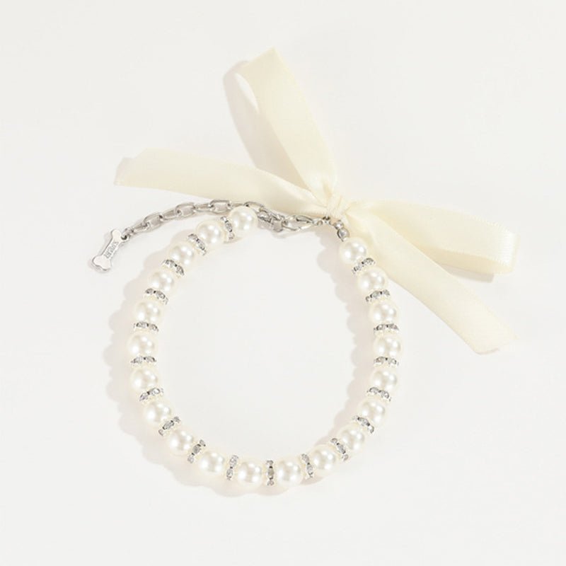 Elegant Pearl Diamond Dog Necklace