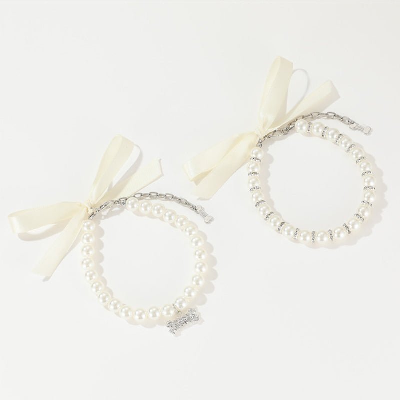 Elegant Pearl Diamond Dog Necklace