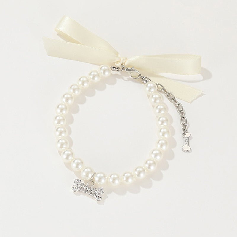 Elegant Pearl Diamond Dog Necklace