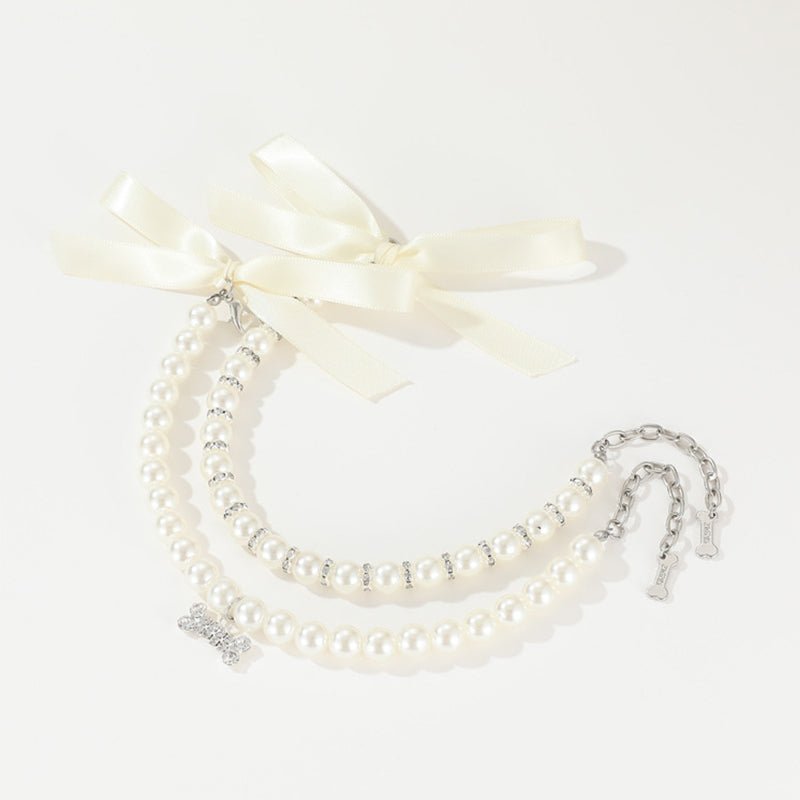 Elegant Pearl Diamond Dog Necklace