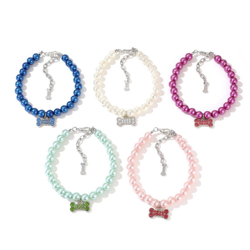 Elegant Pearl Diamond Dog Necklace